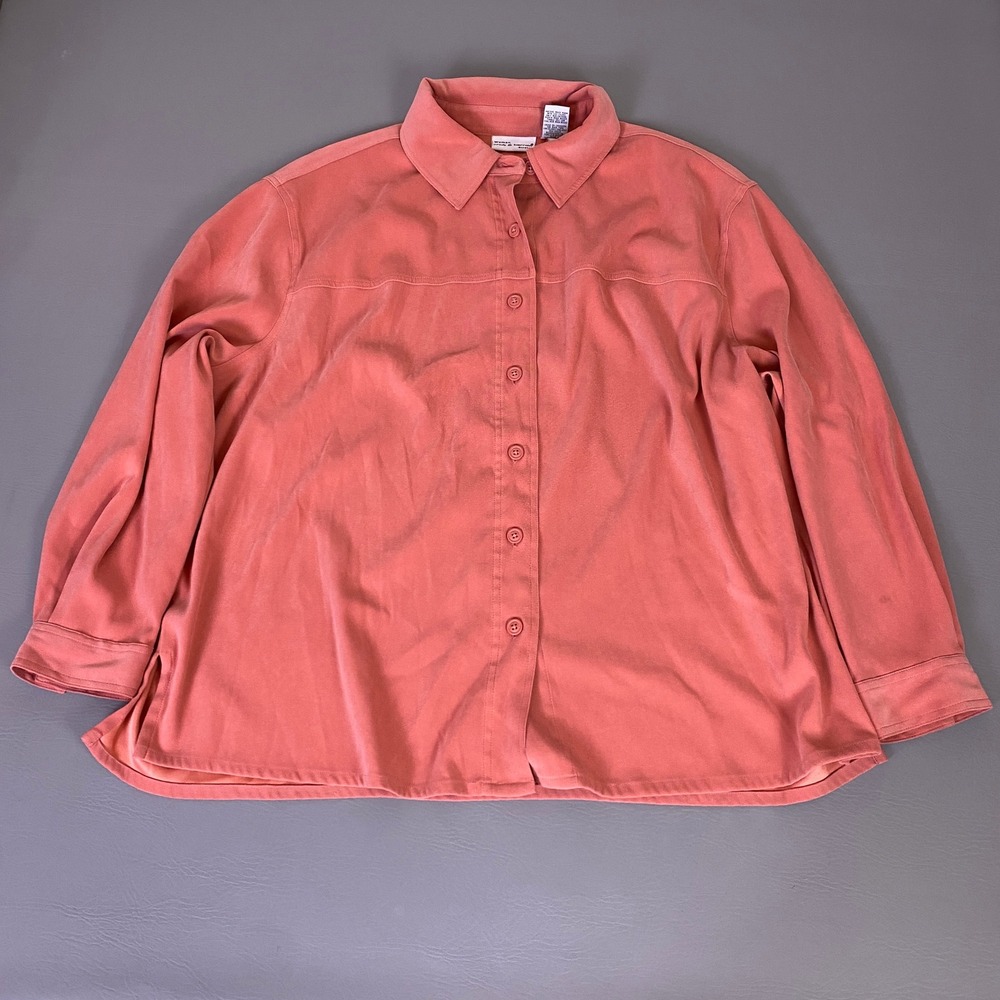 Croft & Barrow Button Up Shirt Plus Size 2X Stretch Coral Pink Long Sleeve *‎